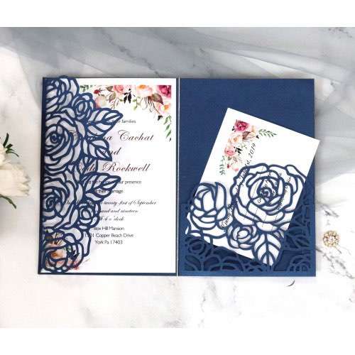 Pocket Invitation Laser Cut Rose Invitation Card Simple Style Business Invitation Card